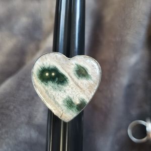 Heart shaped Ocean jasper ring sterling silver